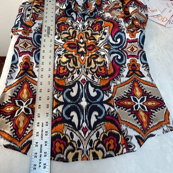 Chico's Womens No-Iron 100% Cotton Paisley Button-Up Shirt Top Size 1 Multicolor - Picture 8 of 8